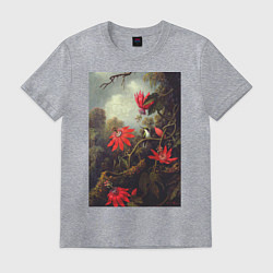 Футболка хлопковая мужская Hummingbird and Passionflowers Колибри на ветке, цвет: меланж