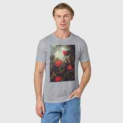Футболка хлопковая мужская Hummingbird and Passionflowers Колибри на ветке, цвет: меланж — фото 2