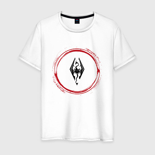 Мужская футболка Символ Skyrim и красная краска вокруг / Белый – фото 1
