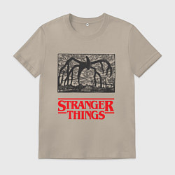 Футболка хлопковая мужская Истязатель Разума - Монстр Паук Stranger Things, цвет: миндальный