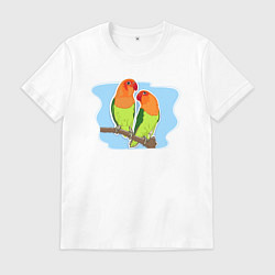 Футболка хлопковая мужская Птицы Неразлучники Птицы, цвет: белый
