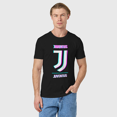 Мужская футболка Juventus FC в стиле Glitch / Черный – фото 3