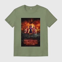 Футболка хлопковая мужская Очень странные дела, персонажи, цвет: авокадо