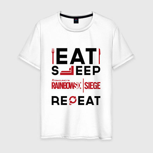 Мужская футболка Надпись: Eat Sleep Rainbow Six Repeat / Белый – фото 1