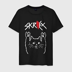 Футболка хлопковая мужская Skrillex Рок кот, цвет: черный