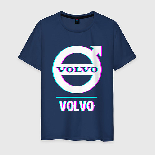Мужская футболка Значок Volvo в стиле Glitch / Тёмно-синий – фото 1