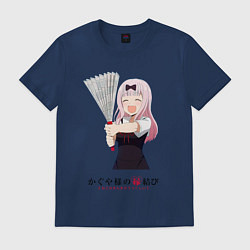 Футболка хлопковая мужская Госпожа Кагуя Love is war Синомия с веером, цвет: тёмно-синий