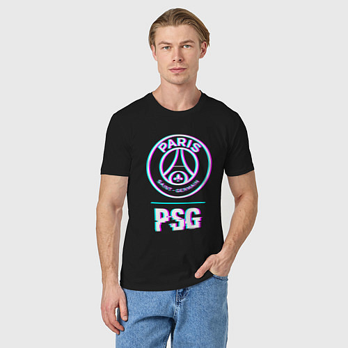 Мужская футболка PSG FC в стиле Glitch / Черный – фото 3