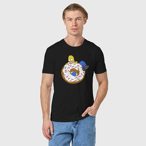 Мужская футболка Большой пончик с глазурью принт Гомер / Черный – фото 3