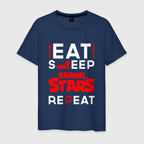Мужская футболка Надпись Eat Sleep Brawl Stars Repeat / Тёмно-синий – фото 1