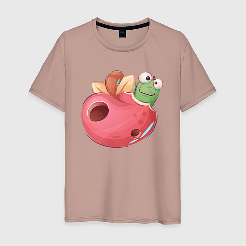 Мужская футболка Червяк в яблоке / Пыльно-розовый – фото 1