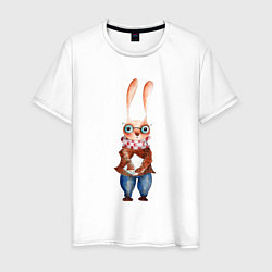 Футболка хлопковая мужская Кролик в очках, цвет: белый
