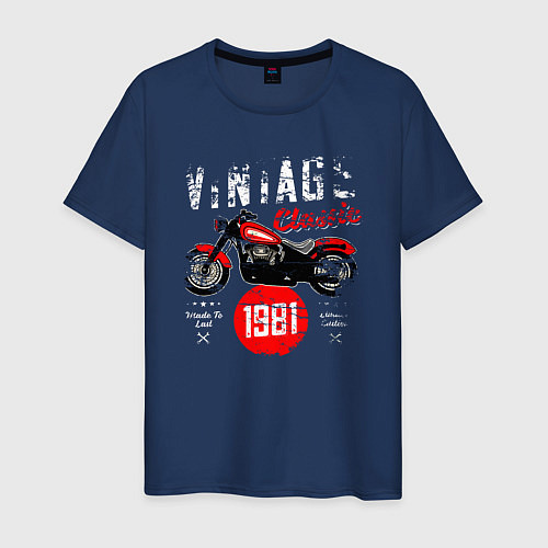 Мужская футболка Винтажная классика 1981 мотоцикл / Тёмно-синий – фото 1