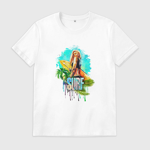 Мужская футболка Surf - девушка с доской для серфинга / Белый – фото 1