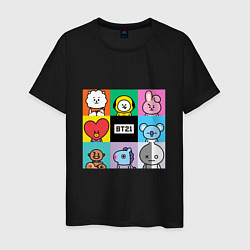 Футболка хлопковая мужская BT21 BTS к-поп, цвет: черный