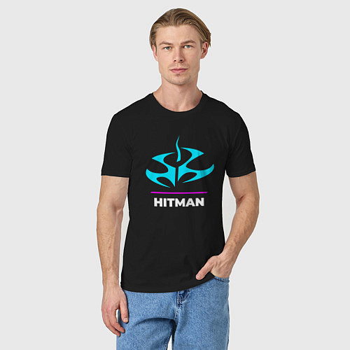 Мужская футболка Символ Hitman в неоновых цветах / Черный – фото 3