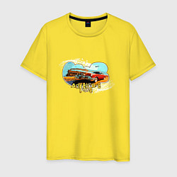 Футболка хлопковая мужская Adventure time ретро авто, цвет: желтый