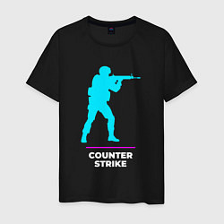 Футболка хлопковая мужская Символ Counter Strike в неоновых цветах, цвет: черный
