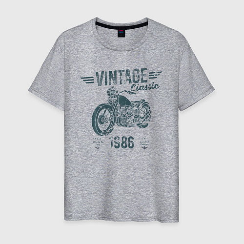 Мужская футболка Винтажная классика 1986 мотоцикл / Меланж – фото 1
