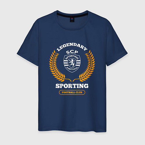 Мужская футболка Лого Sporting и надпись Legendary Football Club / Тёмно-синий – фото 1