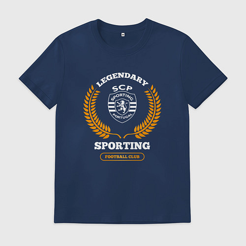 Мужская футболка Лого Sporting и надпись Legendary Football Club / Тёмно-синий – фото 1
