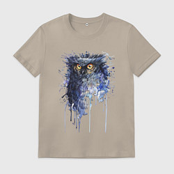 Мужская футболка Прикольная сова в акварельном рисунке