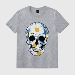 Футболка хлопковая мужская Ромашковый череп, цвет: меланж