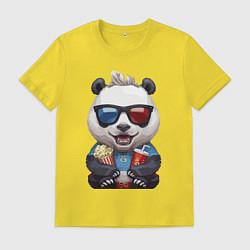 Футболка хлопковая мужская Прикольный панда с попкорном и колой, цвет: желтый
