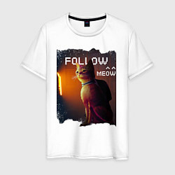 Футболка хлопковая мужская STRAY FOLLOW MEOW, цвет: белый