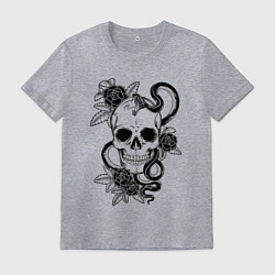 Мужская футболка Чёрная мамба обвивает череп и розы
