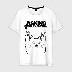 Футболка хлопковая мужская Asking Alexandria - rock cat, цвет: белый