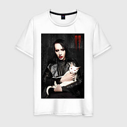 Футболка хлопковая мужская Marilyn Manson and cat, цвет: белый