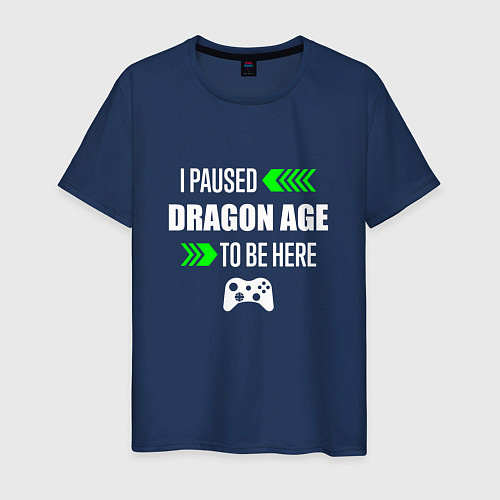 Мужская футболка I paused Dragon Age to be here с зелеными стрелкам / Тёмно-синий – фото 1