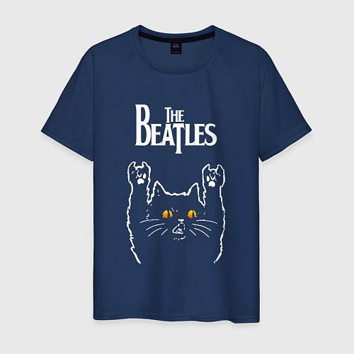 Мужская футболка The Beatles rock cat / Тёмно-синий – фото 1