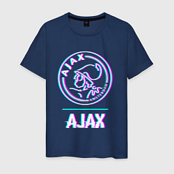 Футболка хлопковая мужская Ajax FC в стиле glitch, цвет: тёмно-синий