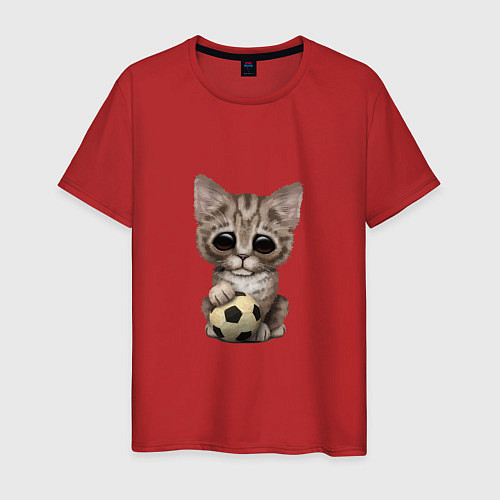 Мужская футболка Футбол - Котёнок / Красный – фото 1