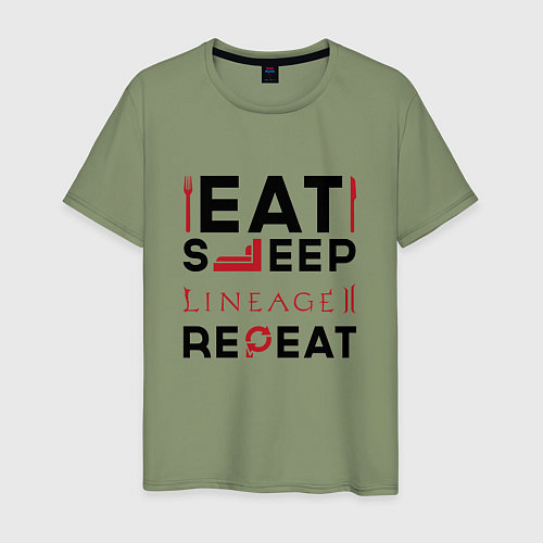 Мужская футболка Надпись: eat sleep Lineage 2 repeat / Авокадо – фото 1