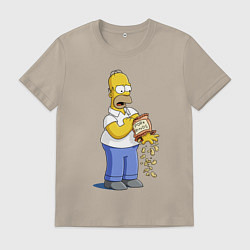 Футболка хлопковая мужская Гомер Симпсон рассыпал свиные шкварки, цвет: миндальный