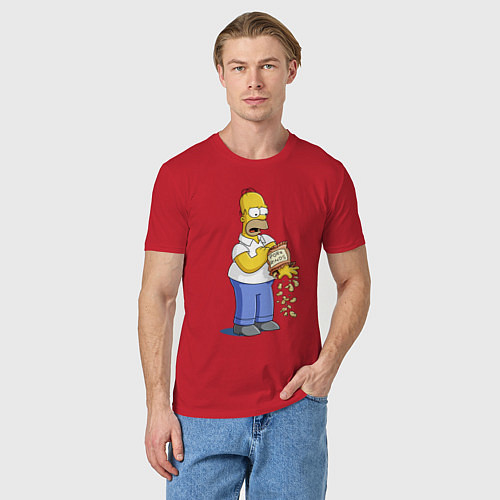 Мужская футболка Гомер Симпсон рассыпал свиные шкварки / Красный – фото 3