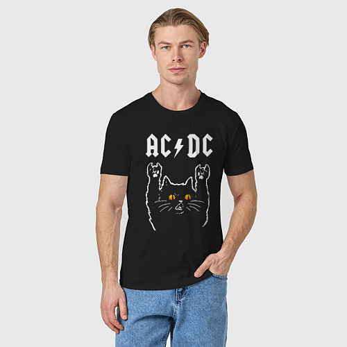 Мужская футболка AC DC rock cat / Черный – фото 3