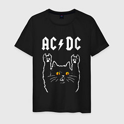 Футболка хлопковая мужская AC DC rock cat, цвет: черный