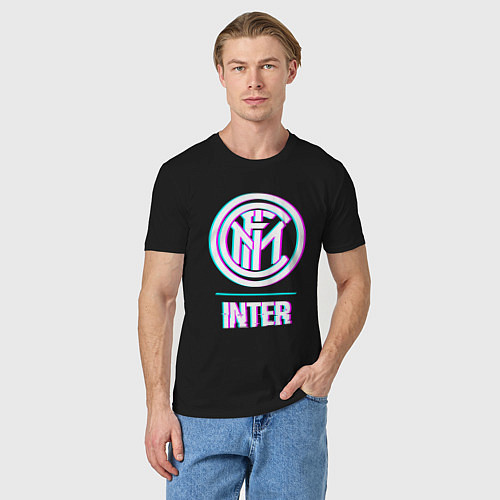 Мужская футболка Inter FC в стиле glitch / Черный – фото 3