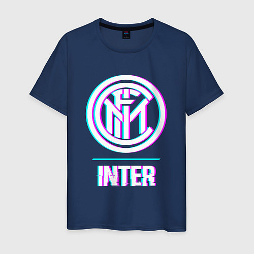 Мужская футболка Inter FC в стиле glitch / Тёмно-синий – фото 1