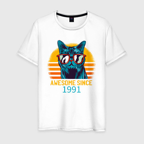 Мужская футболка Потрясающий котэ 1991 года / Белый – фото 1