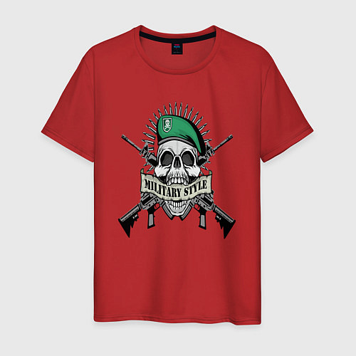 Мужская футболка Военный череп с оружием / Красный – фото 1