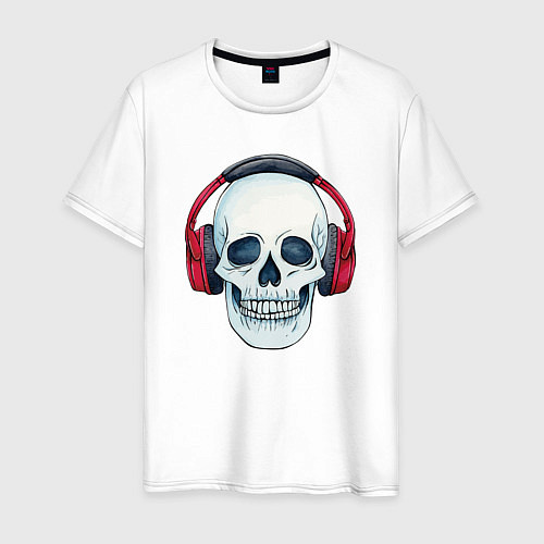 Мужская футболка Череп в наушниках обожает музыку / Белый – фото 1