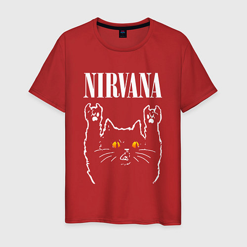 Мужская футболка Nirvana rock cat / Красный – фото 1