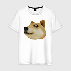 Футболка хлопковая мужская Объёмный пиксельный пёс Доге внимательно смотрит, цвет: белый