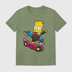 Футболка хлопковая мужская Барт Симпсон - крутой скейтбордист, цвет: авокадо