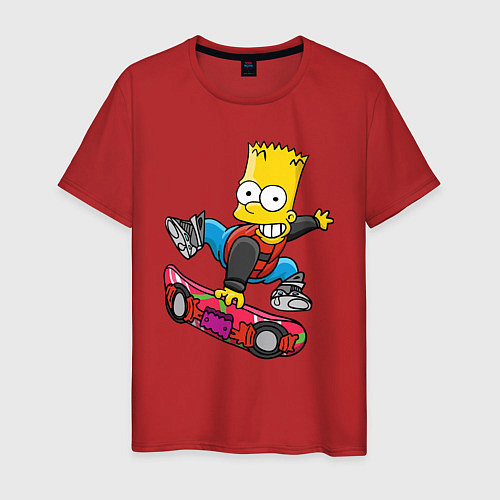 Мужская футболка Барт Симпсон - крутой скейтбордист / Красный – фото 1